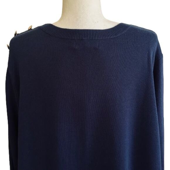 Liz Claiborne Woman Blue Round Neck Cotton Knit Gold Buttons Top Sweater 3X NEW - Picture 5 of 13